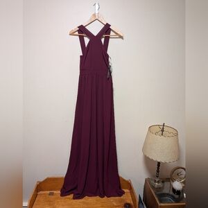 Lulus Burgundy Maxi Dress XS NWT Cross Back Formal Gown